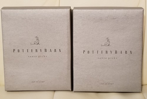 Pottery Barn Santa Picks Set Of 8 2 Boxes Glass Christmas Cocktails
