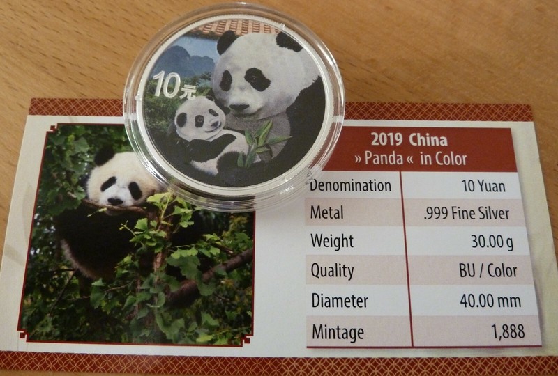 China Panda 2019 Color - Bu - Farbe .999 Ag * *Maximal 1.888 Ex.* *