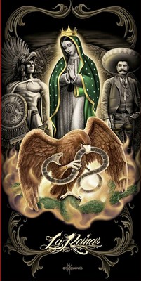 DGA Day of the Dead Aztec La Reina Virgin Mary Fiber Reactive Beach/Bath Towel 