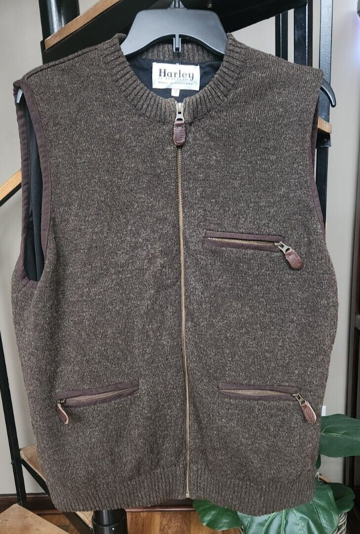 Harley of Scotland 100% Wool Brown Sweater Vest Lined w/Zip