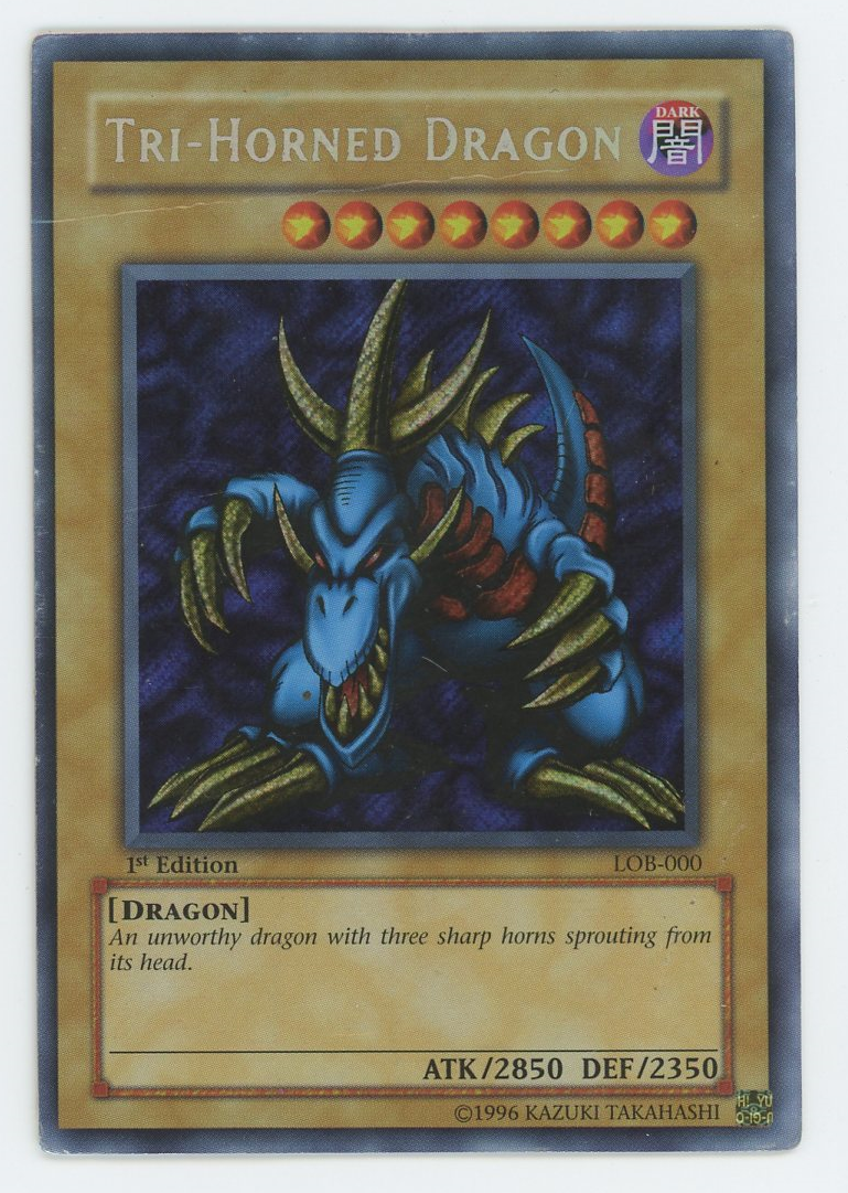 Tri-Horned Dragon LOB-000 Played Secret Rare Holo 1st