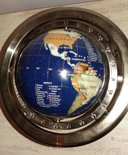 Blue Semi-Precious Gem Stone World Globe w Metal Stand & Compass