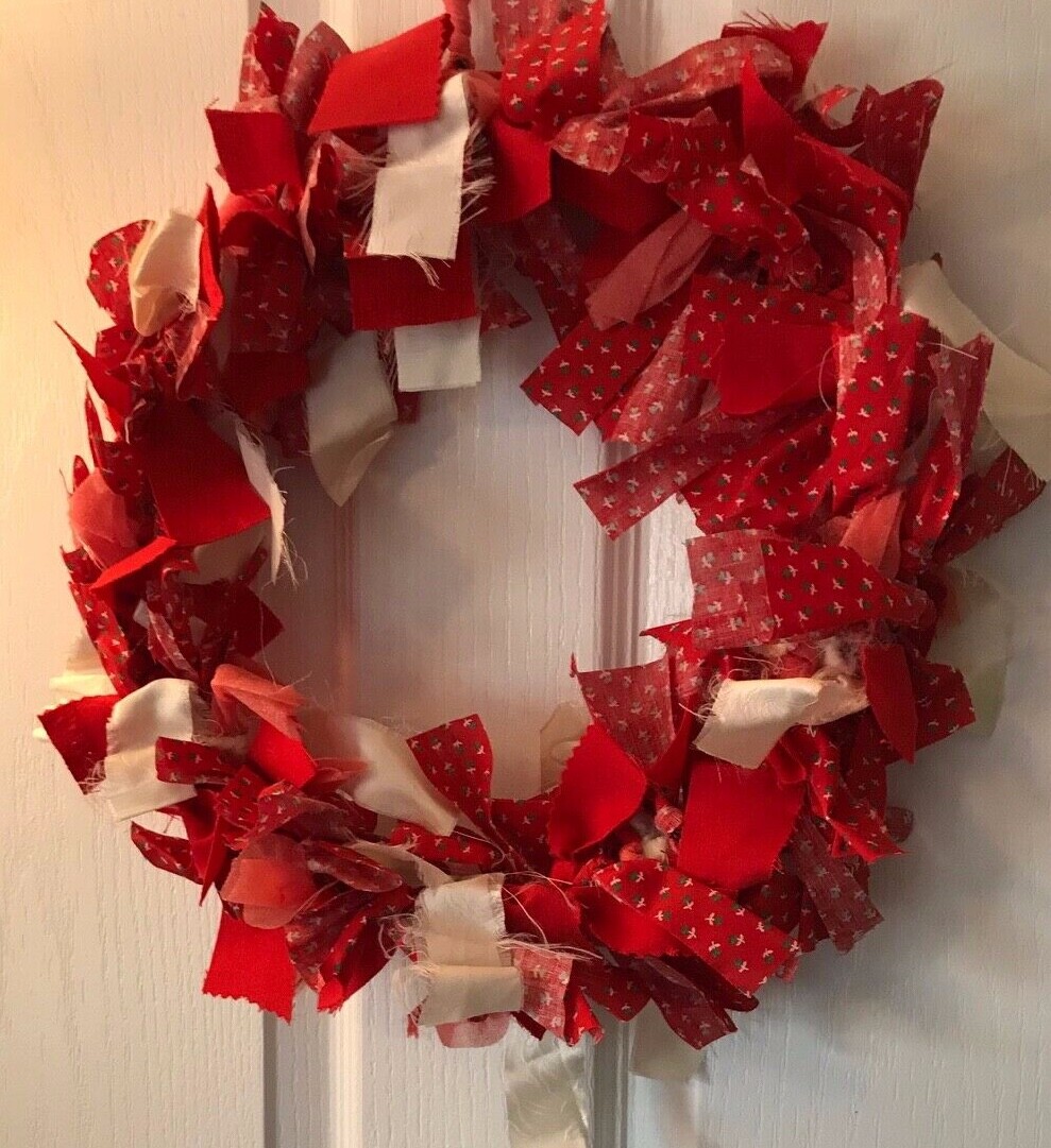 Red & White Custom Fabric Wreath