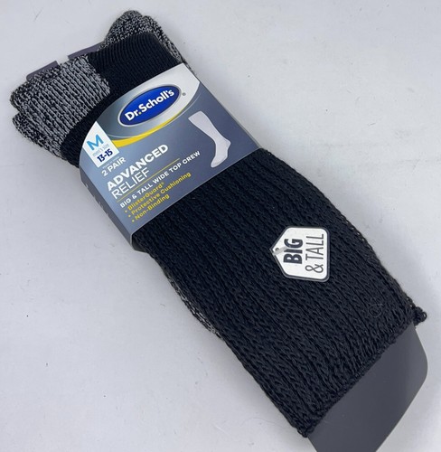 2 PAIRS BIG & TALL MENS DR.SCHOLL'S ADVANCED RELIEF NON BINDING CREW SOCKS 13-15