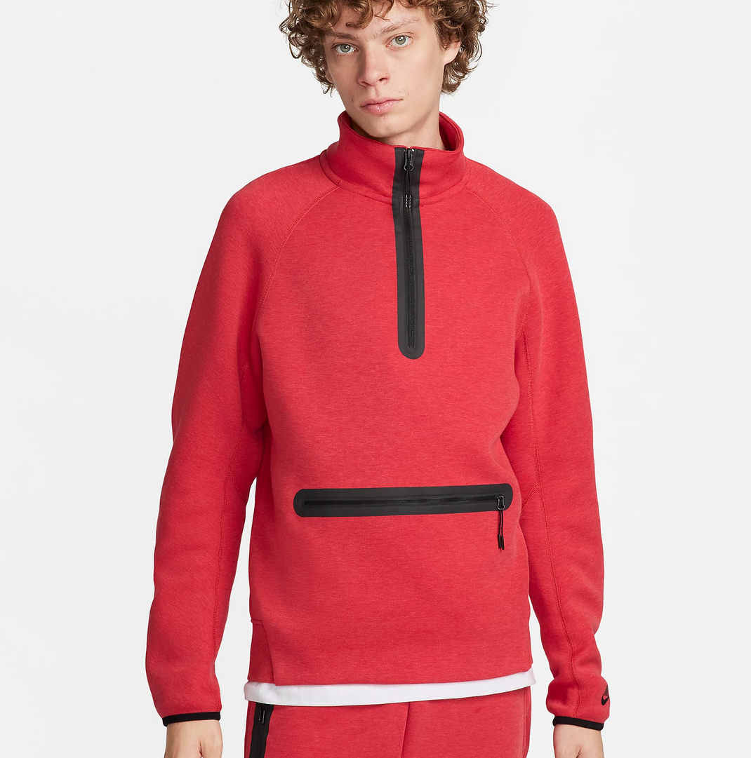 Men's Sizes Nike Sportswear Red/Black Tech Fleece Half Zip Men's Sizes Nike Sportswear Red/Black Tech Fleece Half Zip