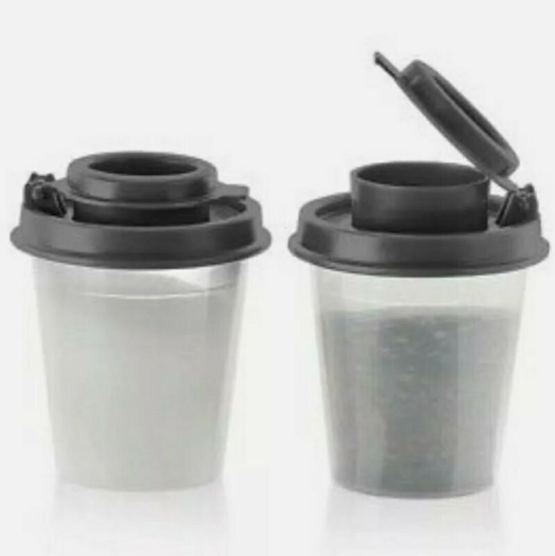 Tupperware Mini Salt and Pepper Shakers  Midgets Flip Top 2 oz. Sheer Black NEW