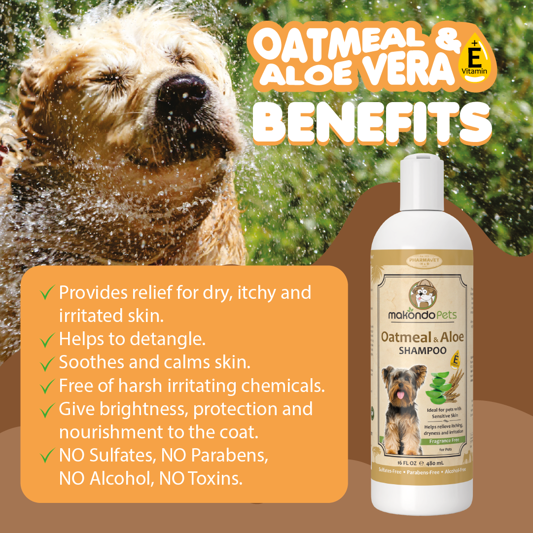 Oatmeal Shampoo for Dogs + Aloe Vera & Vit E.  Puppy shampoo deshedding - 16 Oz