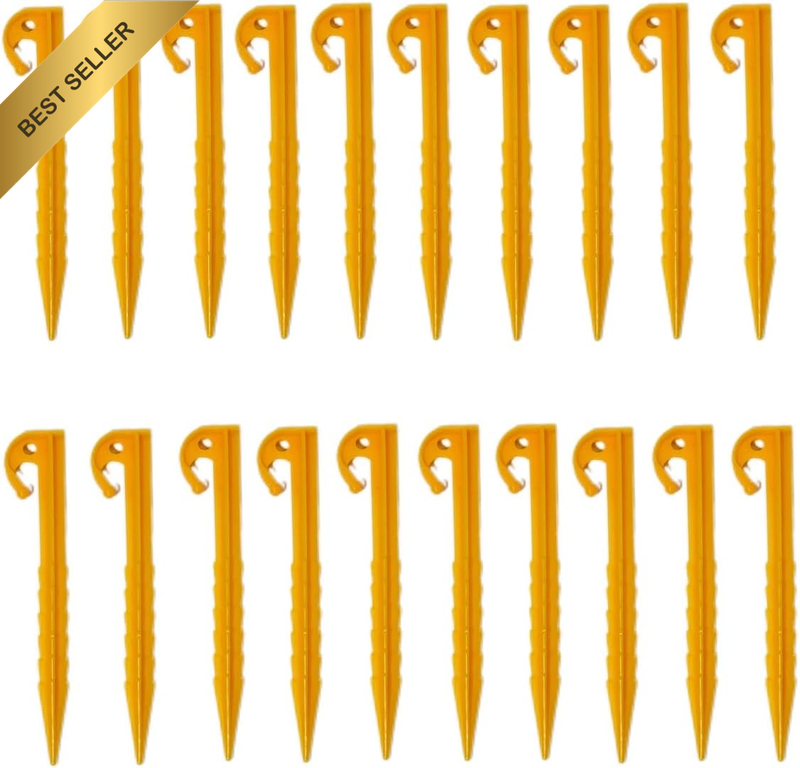20 Pcs - 14.5 Cm Yellow Plastic Tent Stakes, Heavy Duty Plastic Tent Stakes Plas