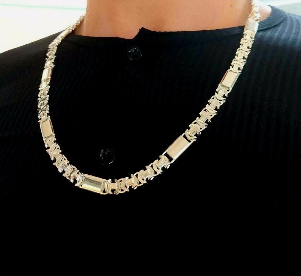 Pre-owned Handmade 925 Sterling Silver 8mm Men Flat Byzantine King Tube Chain Necklace 26 Inch 71gr