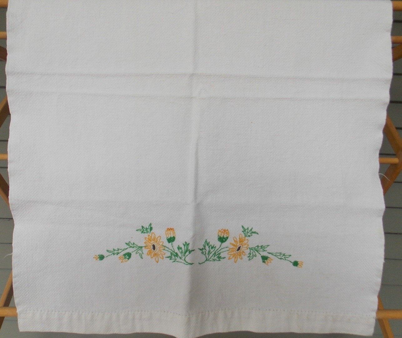 3 Vintage Embroidered Handmade Tea Towels Hands Face Flowers