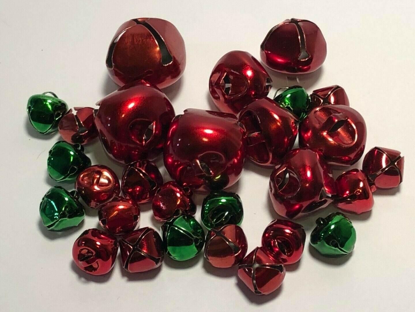 Lot of 390 Jingle Bells – Assorted Sizes – Silver Gold Red Green - Christmas