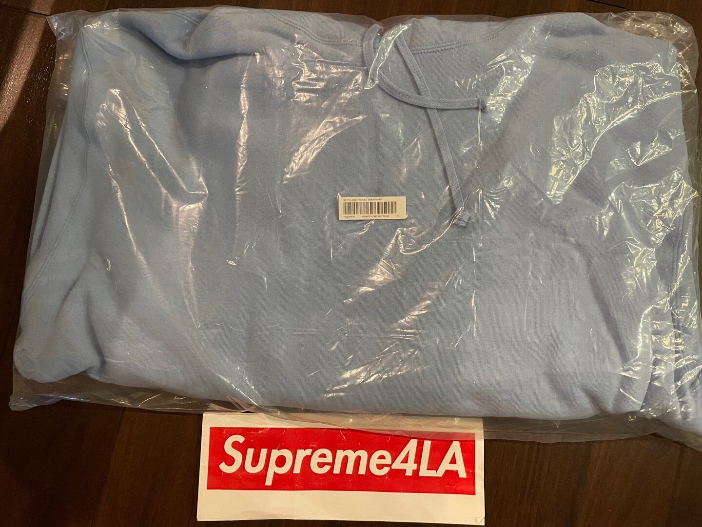 Pre-owned Supreme Satin Applique Hooded Sweatshirt Light Blue Xl In Hand
