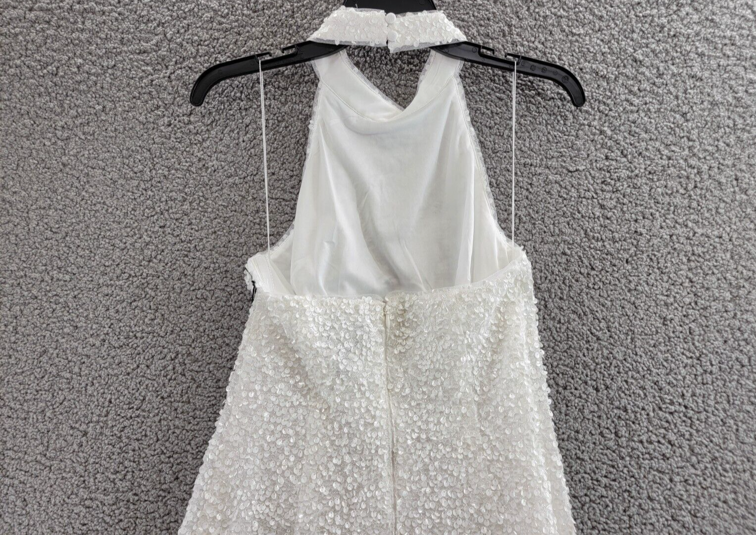 Liv Foster Sequin Halter Mini Dress Women's 8 Ivory Open Back Button Zip Closure - Picture 9 of 19