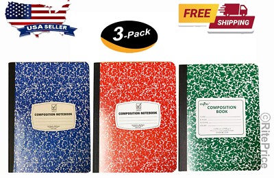 (3 Pack) Composition/Notebook Book, Wide Ruled Paper,100 Sheets, 9-3/4''x7-1/2''