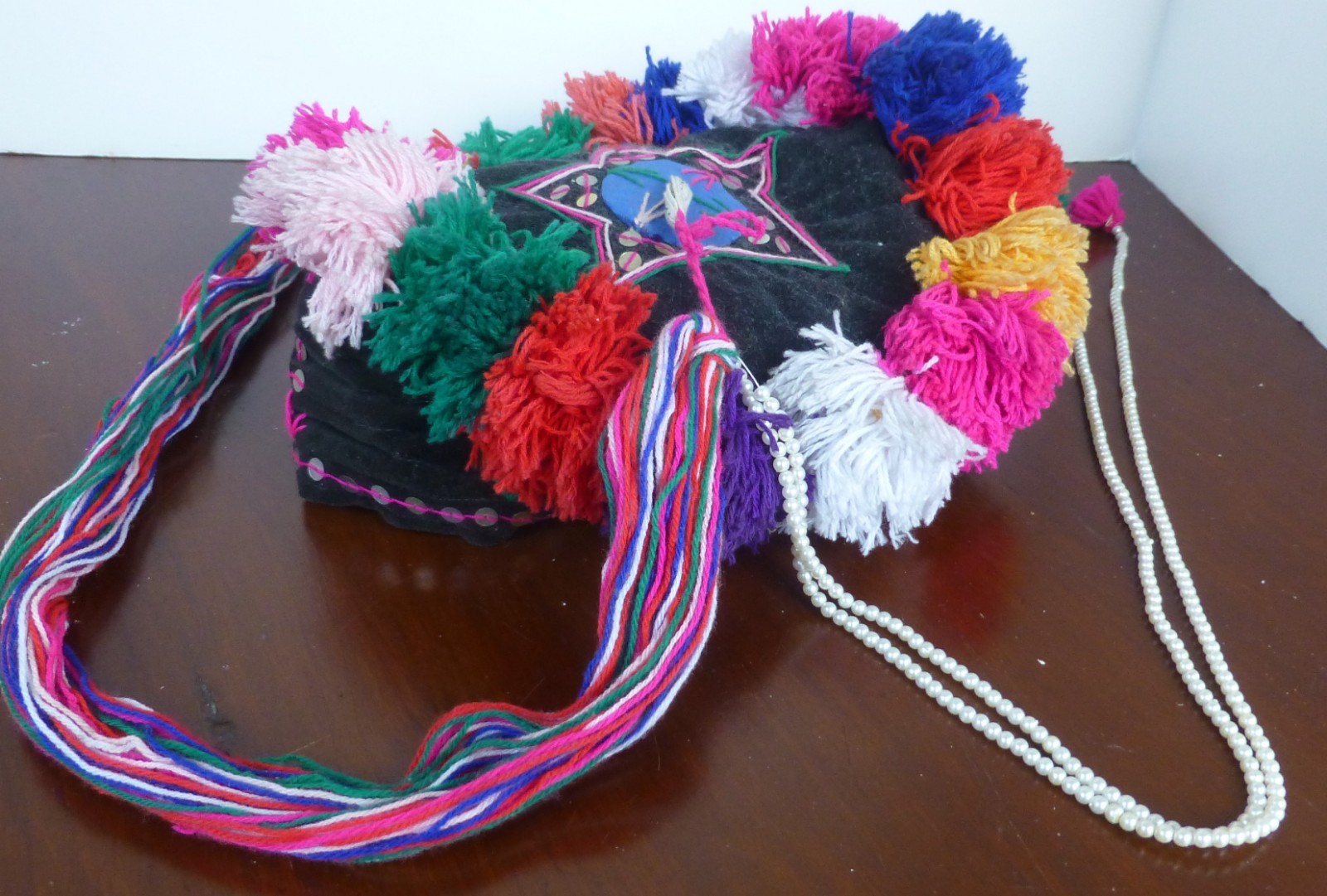 Palung-Burmese Traditional Hat worn by Married Women (with White Beads)