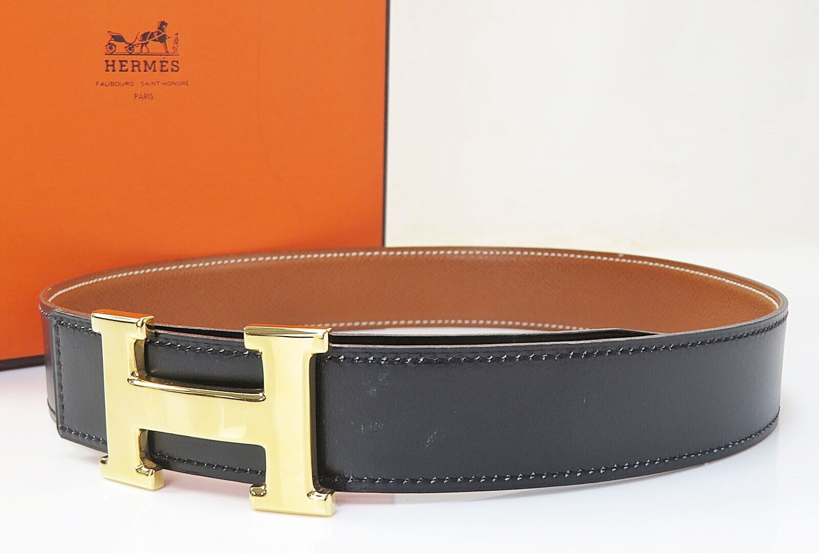 Authentic HERMES Black Leather Belt with Goldtone H Buckle Authentic HERMES Black Leather Belt with Goldtone H Buckle