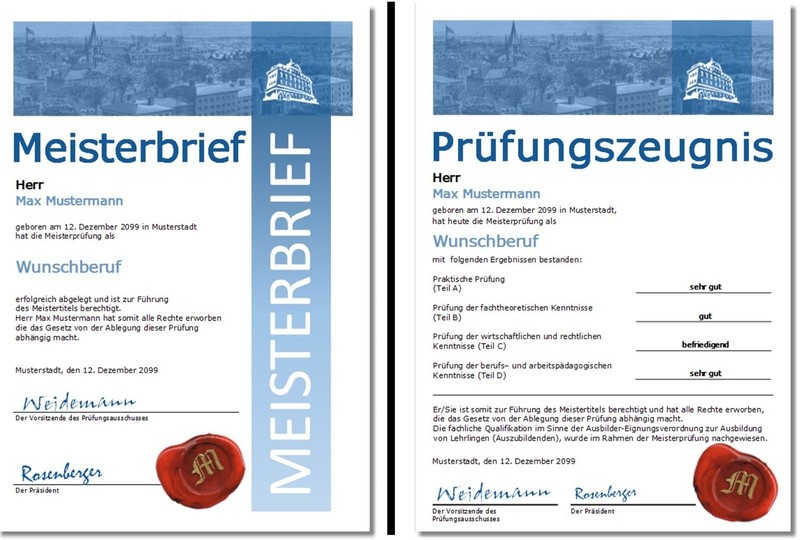 Meisterbrief PrÃ¼Fungszeugnis Zeugnis Meisterdiplom Meistertitel - Uk-10328