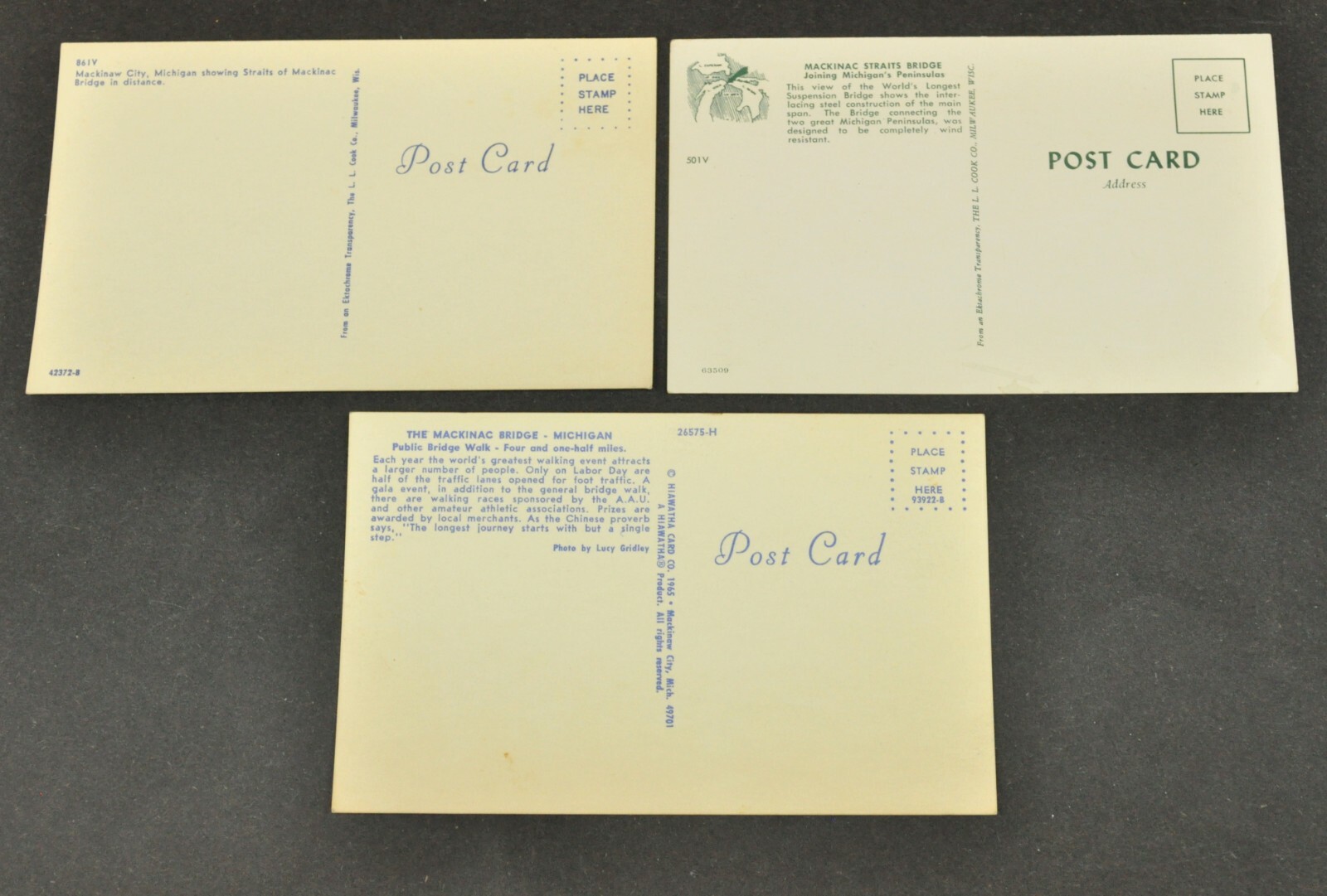 Vtg Mackinac Bridge Walk Mackinaw Straits Bridge Mackinac MI Post Card Lot of 3