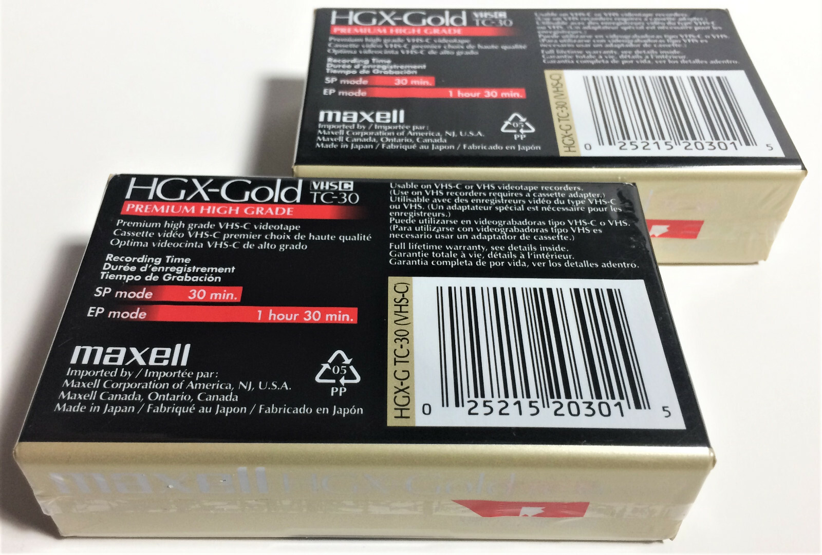 Maxel TC-30 VHS-C Premium High Grade HGX-Gold Lot of 2 Camcorder Tapes