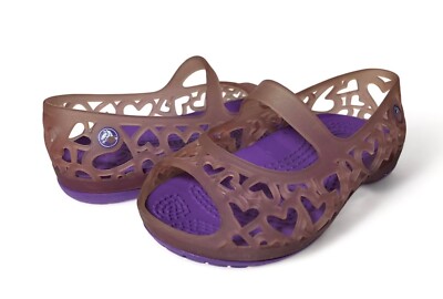 CROCS ADRINA PURPLE JELLY HEART CUTOUT SLINGBACK SLIP MARY JANE SANDAL SHOE C 7