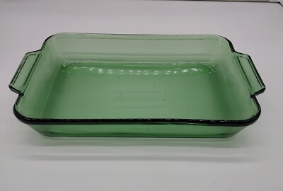 Vintage Anchor Hocking Green 3 Quart 9X13 Rectangular Casserole Baking Dish USA