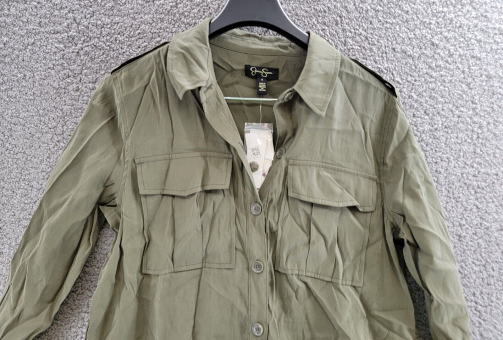 Jessica Simpson Jessa Button Front Tie Safari Jacket Women's S Olive Long Sleeve - Picture 3 of 20