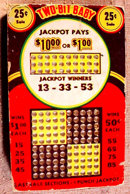 1940's Unused Trade Stimlator Game Board - Two-Bit-Baby  100 Punch $1 to $10 Pay