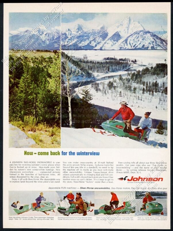 1966 Johnson Skee Horse snowmobile Grand Tetons photo vintage print ad
