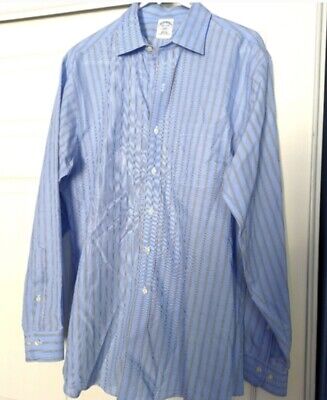 Brooks Brothers 346 Button Up Shirt Men's Large Long Sleeve Blue With Green