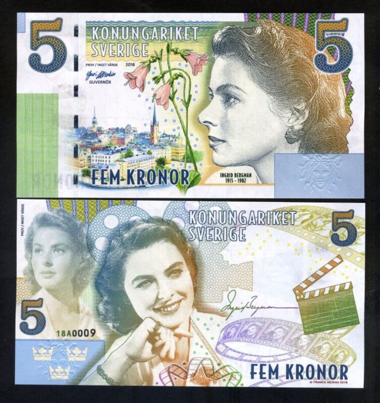 Sweden, 5 Kronor, Private Issue Essay, 2021-2023 - Ingrid Bergman