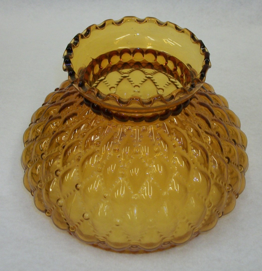 Vintage Diamond Quilted Beaded Amber Glass 6.75