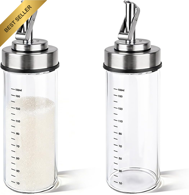 2 Pack Sugar Dispenser with Automatic Pour Spout, Sugar Container Glass Shaker P