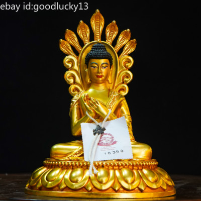 18cm Copper gilt Nagarjuna Bodhisattva Buddha statue Tibet carve Arya Nagarjuna