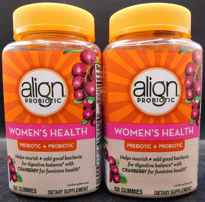 2 Pk Align Probiotic Women's Health Cranberry Flavor 50 Gummies Ea Exp:1/25+ New