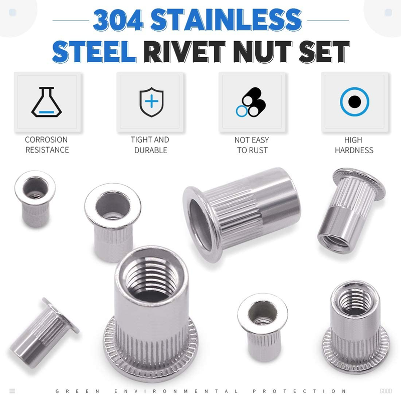Glarks 50Pcs M6  304  Stainless Steel Threaded Rivetnut Set