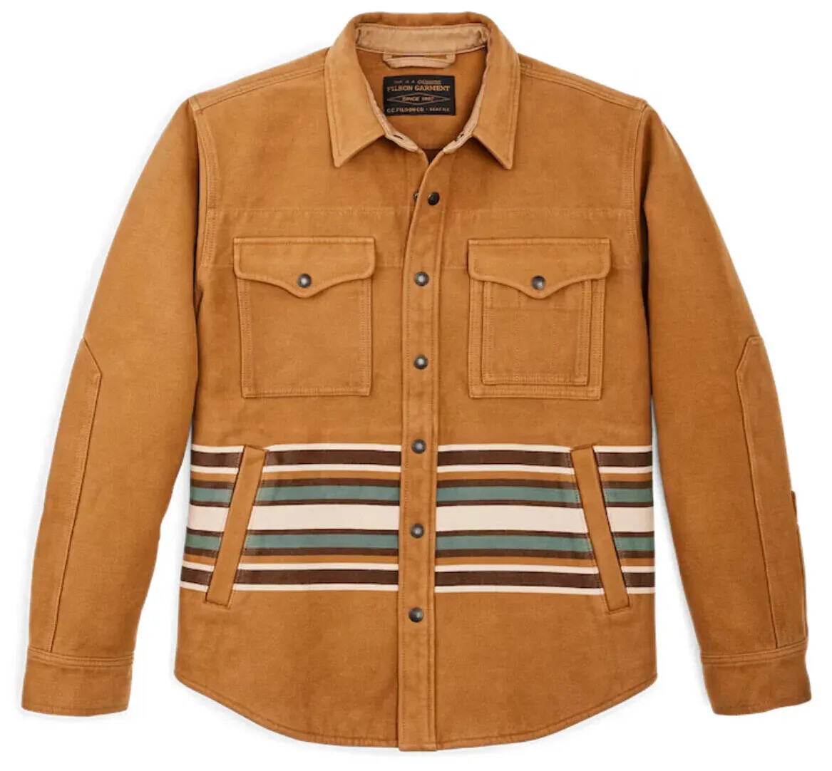 Pre-owned Filson Beartooth Jac Shirt 20277935 Golden Tan Khaki Stripe Shacket Jacket Cc