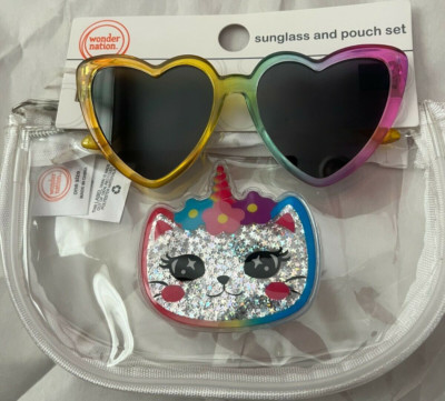 WONDER NATION SUNGLASS AND CAT POUCH SET  MULTICOLORGLASESS ,CLEAR POUCH AGES 3+