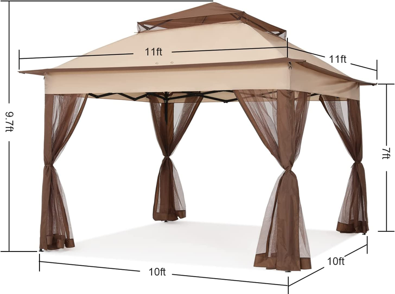 11X11Ft Easy Pop up Gazebo Tent Instant Outdoor Canopy Shelter with Mosquito Net