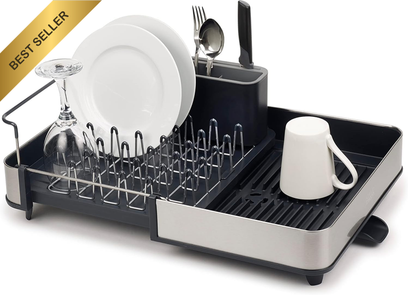 Extend Steel Expandable Dish Drainer Rack Removable Cutlery Holder Swivel Draini