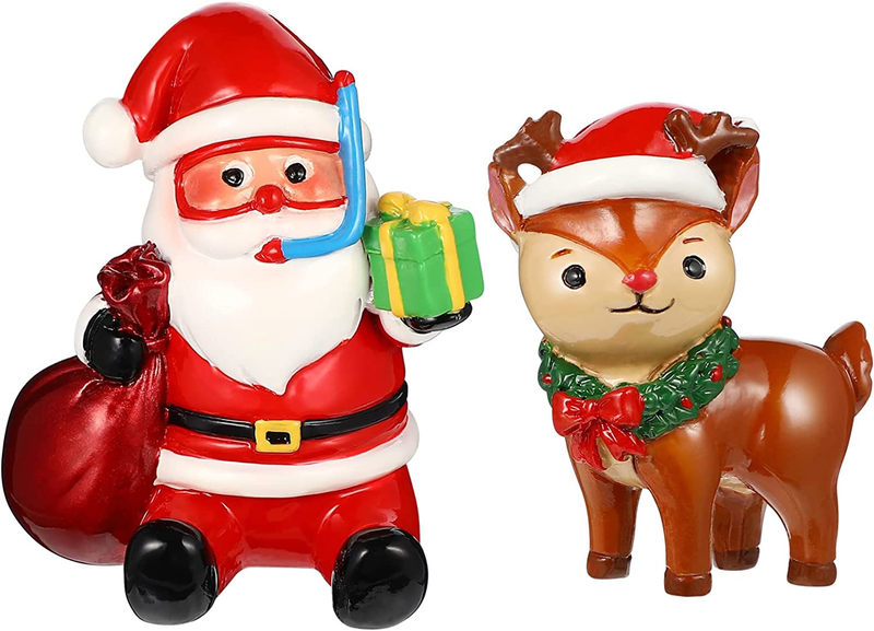 2Pcs Christmas Aquarium Decorations- Resin Fish Tank Decoration Santa Claus Rein