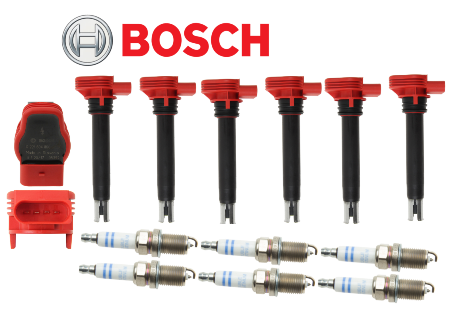 Bosch OEM Ignition Coil & Spark Plug Double Platinum (6set) for Audi Porsche VW