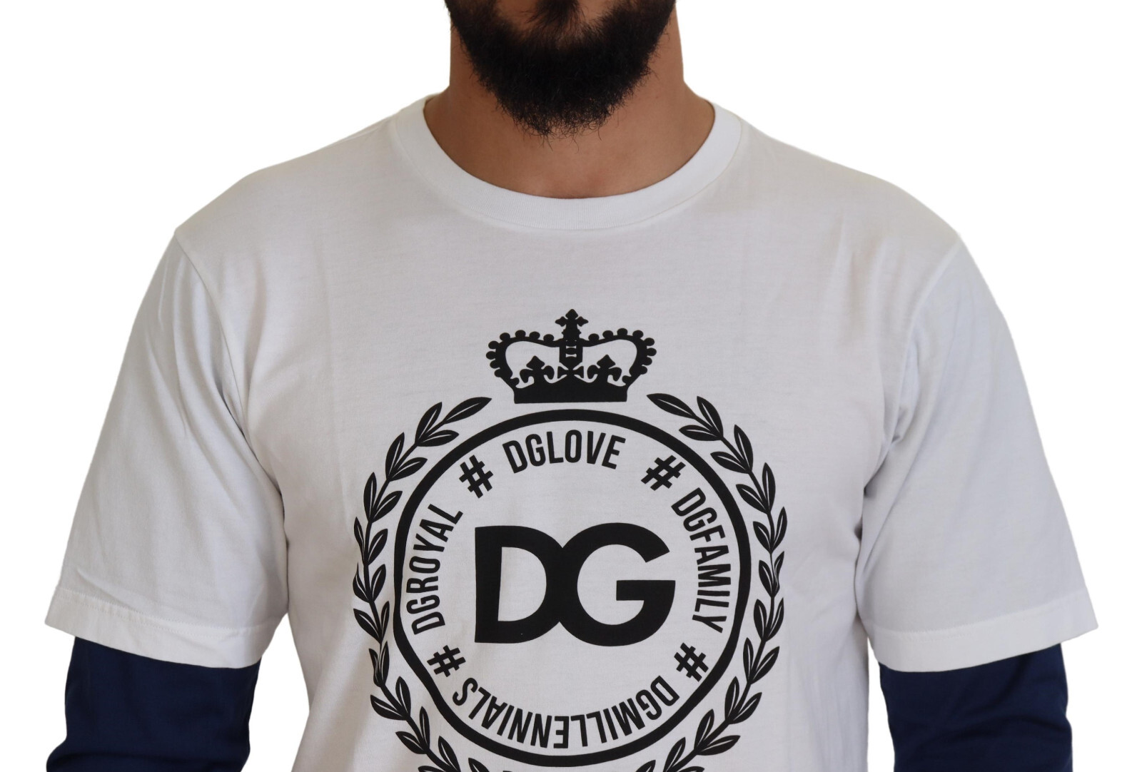 Pre-owned Dolce & Gabbana Sweater White Blue Dg Crown Pullover It50 / Us40 / L Rrp 460usd
