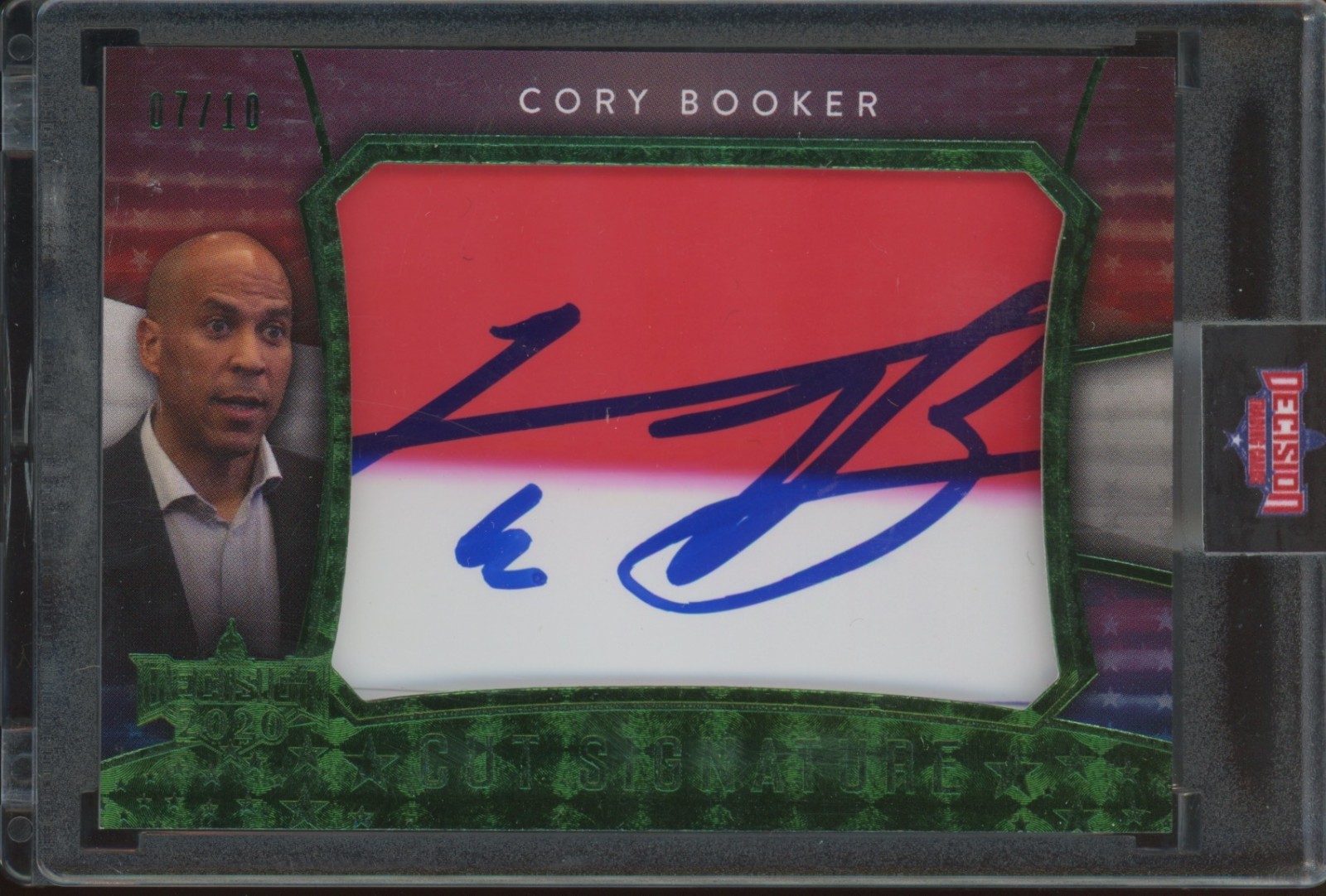 2020 Decision Cut Signature Green Foil Cory Booker 7/10 Auto Autograph