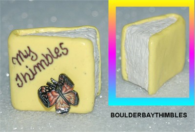 BOULDER BAY - 'MY THIMBLES' BOOK #157 YELLOW with MONARCH BUTTERFLY AFFIXED