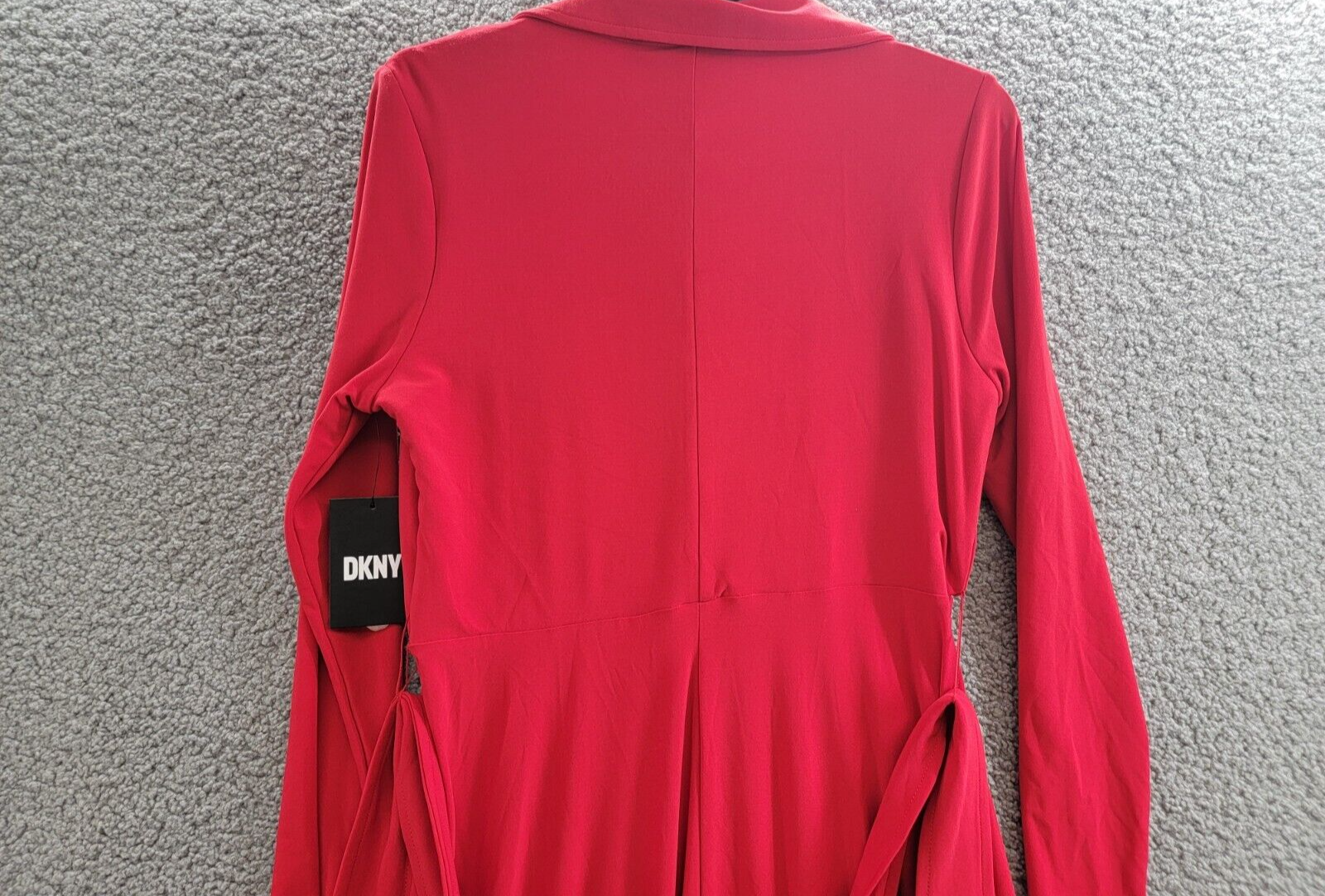 DKNY Long-Sleeve Belted Faux-Wrap Dress Women's 10 Scarlet Collared Zip Closure - Picture 11 of 17