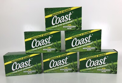 Lot of 6 Coast Bar Soap Moisturizing Aloe Emerald Burst The Eye Opener 4oz. NEW!