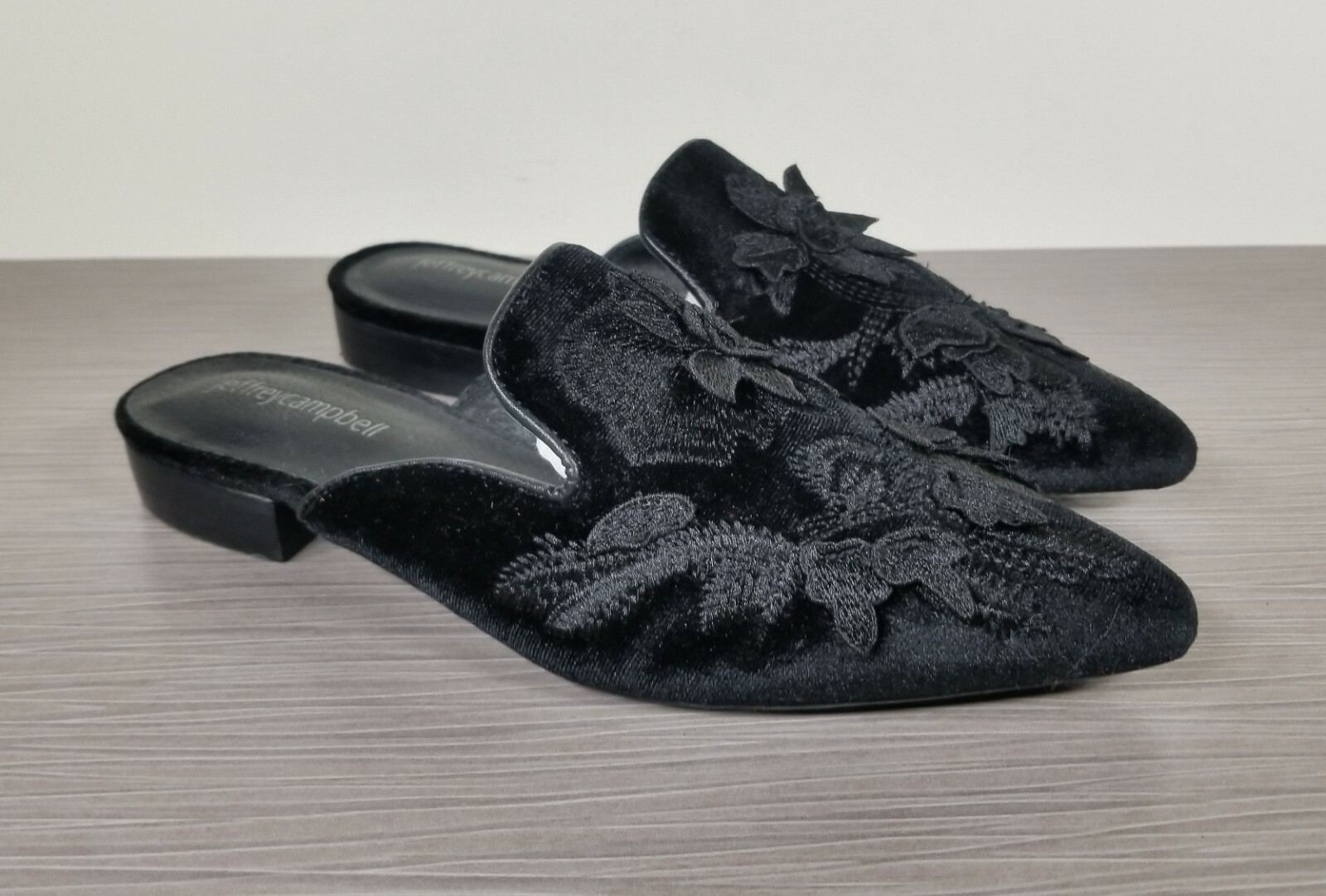 Jeffrey Campbell Claes Appliqué Loafer Mule, Black Textile, Womens Size 6.5 M