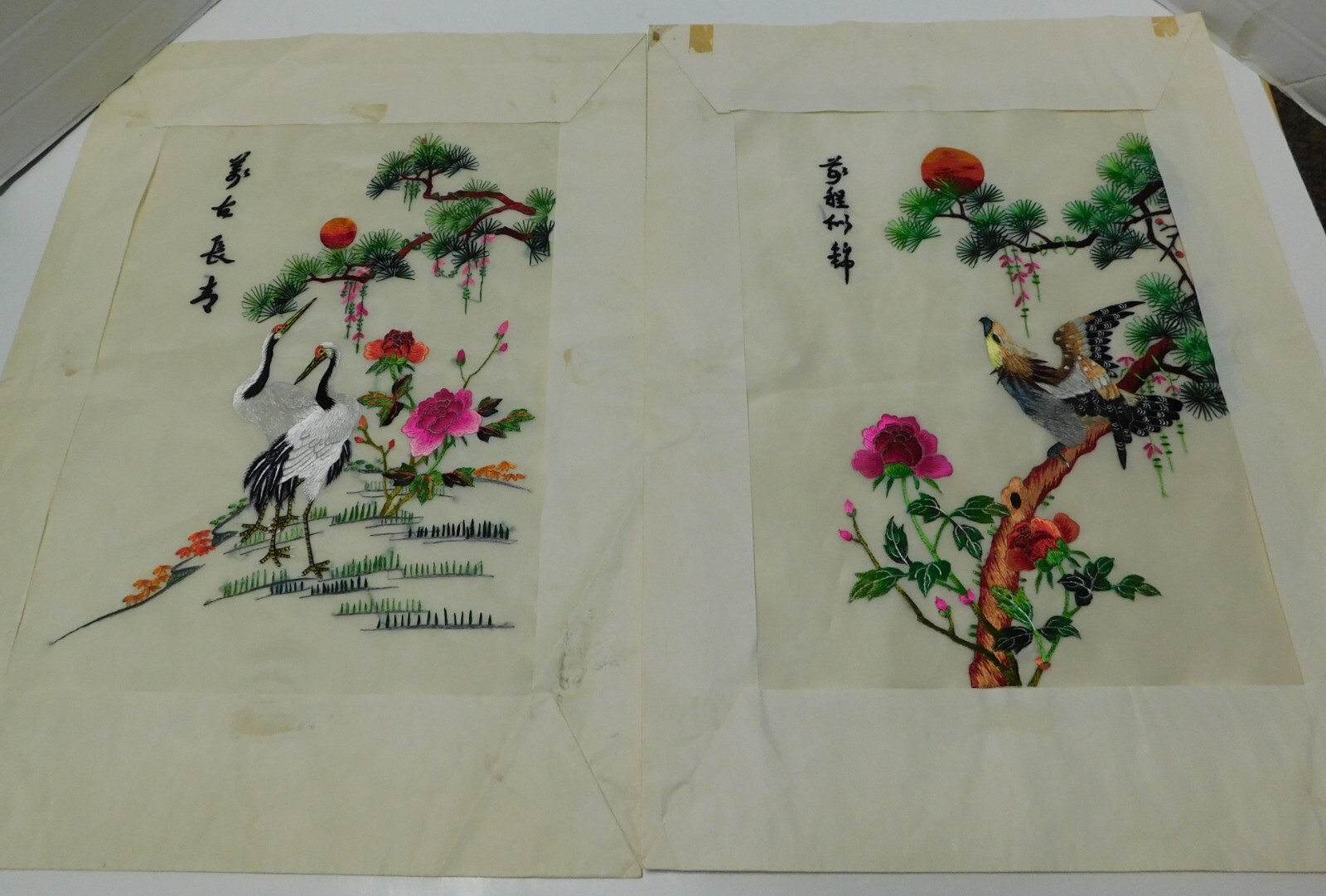 chunさま専用希少！MURRAL Scenery embroidery 2 Vintage Chinese Silk Embroidery Art Wall Hanging Paper