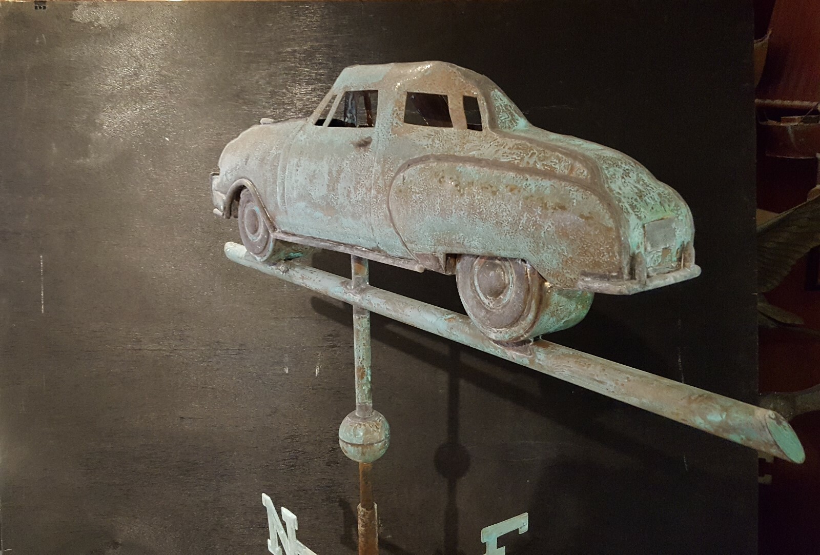 weathervane, copper, Studebaker, car, patina, hand made