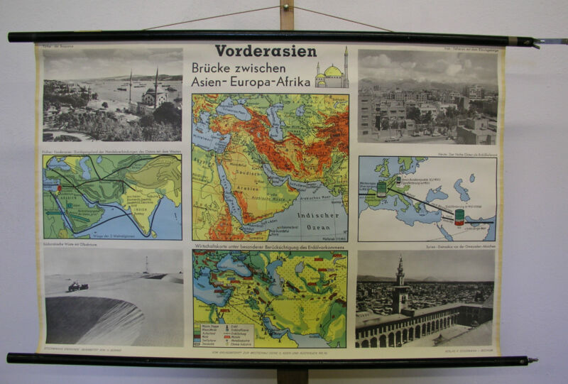 Schulwandkarte Wall Map Turkey Bosporus Asia Minor Card 39x26 3/8in ~ 1960